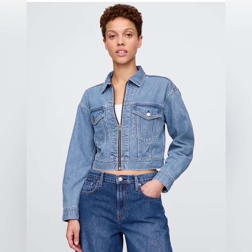 Gap Ultrasoft Icon Denim Crop Jean Jacket Coat NWT XSP Streetwear Casual